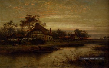  Benjamin Peintre - Worcestershire Cottage Homes Soirée paysage Benjamin Williams Leader